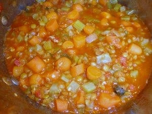 Lentil soup in the pan.