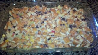 Donut bread pudding—ready to go into the oven not frosted yet!